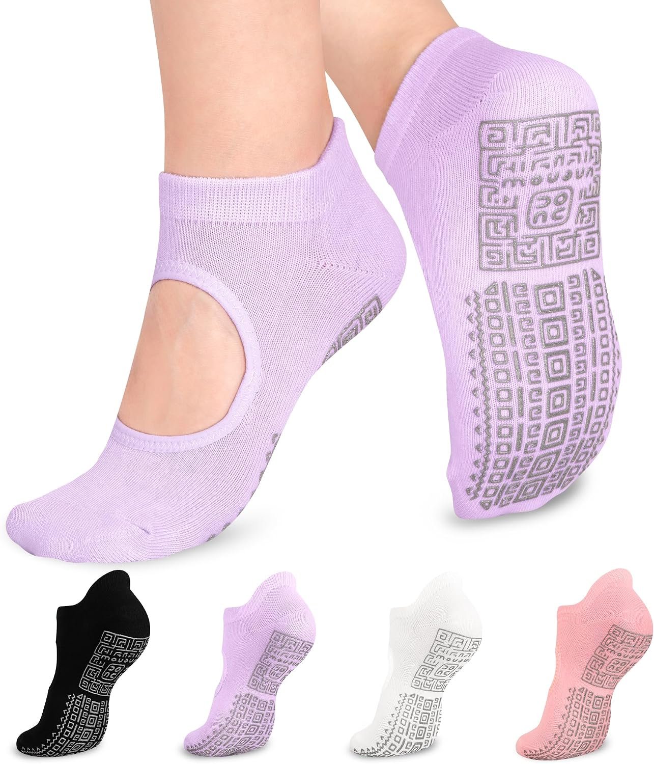 Non Slip Grip Yoga Socks for Women with Cushion for Pilates, Barre, Home