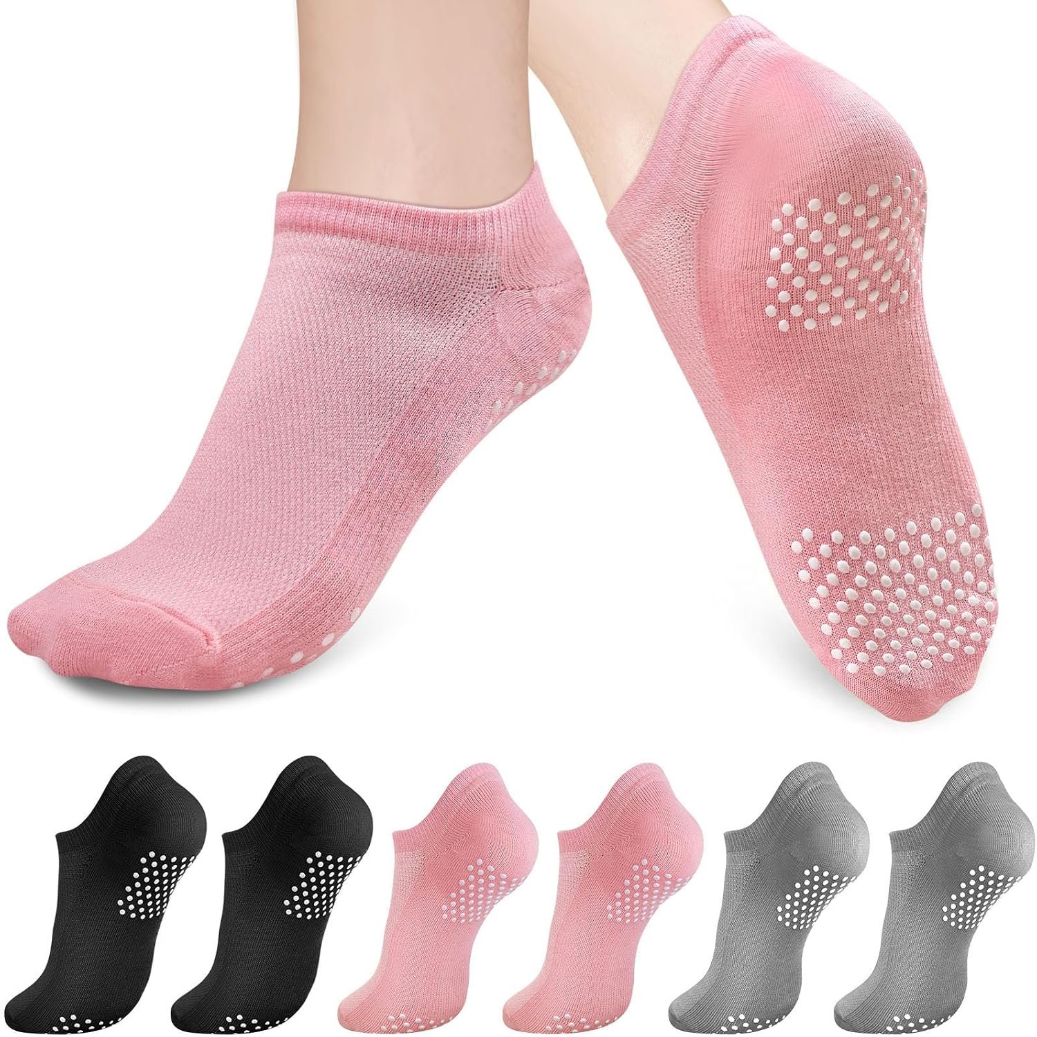 Pilates Socks for Women with Grips: Large Area Non Slip Sole | Prevent Slipping for Yoga Barre Hospital 6 Pack
