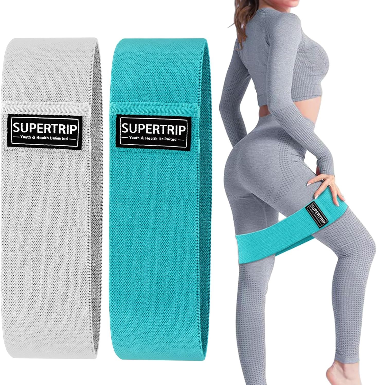 Supertrip Fabric Resistance Bands for Legs and Butt Non-Slip Booty Bands Set for Women/Men Exercise Loop Bands Elastic Workout Fitness Bands Wide Strength Bands