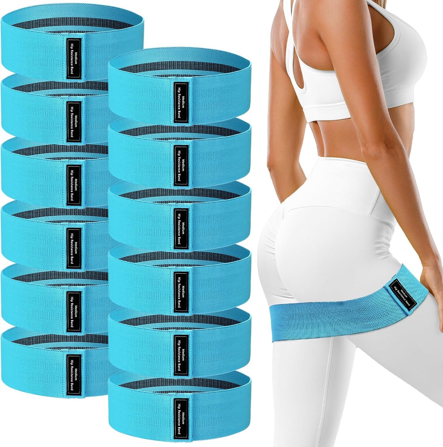 12 Pcs Fabric Resistance Bands for Working Out Non-Slip Booty Exercise Loop Bands for Women Men Glutes Hip Thigh Butt Yoga Pilates Fitness Gym, Light Medium Heavy
