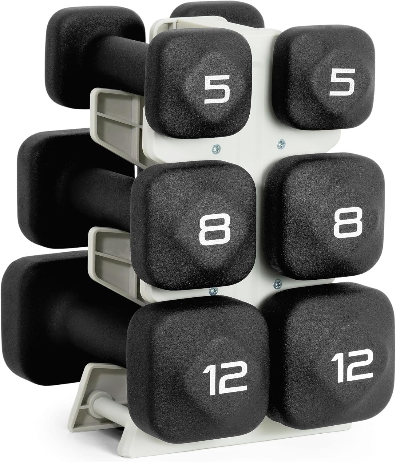 Tone Fitness Neoprene Dumbbell Set with Storage Rack – Non-Slip, Anti-Roll Hand Weights for Home Gym Workouts | 20 lb, 32 lb, 50 lb, 60 lb & 100 lb Options