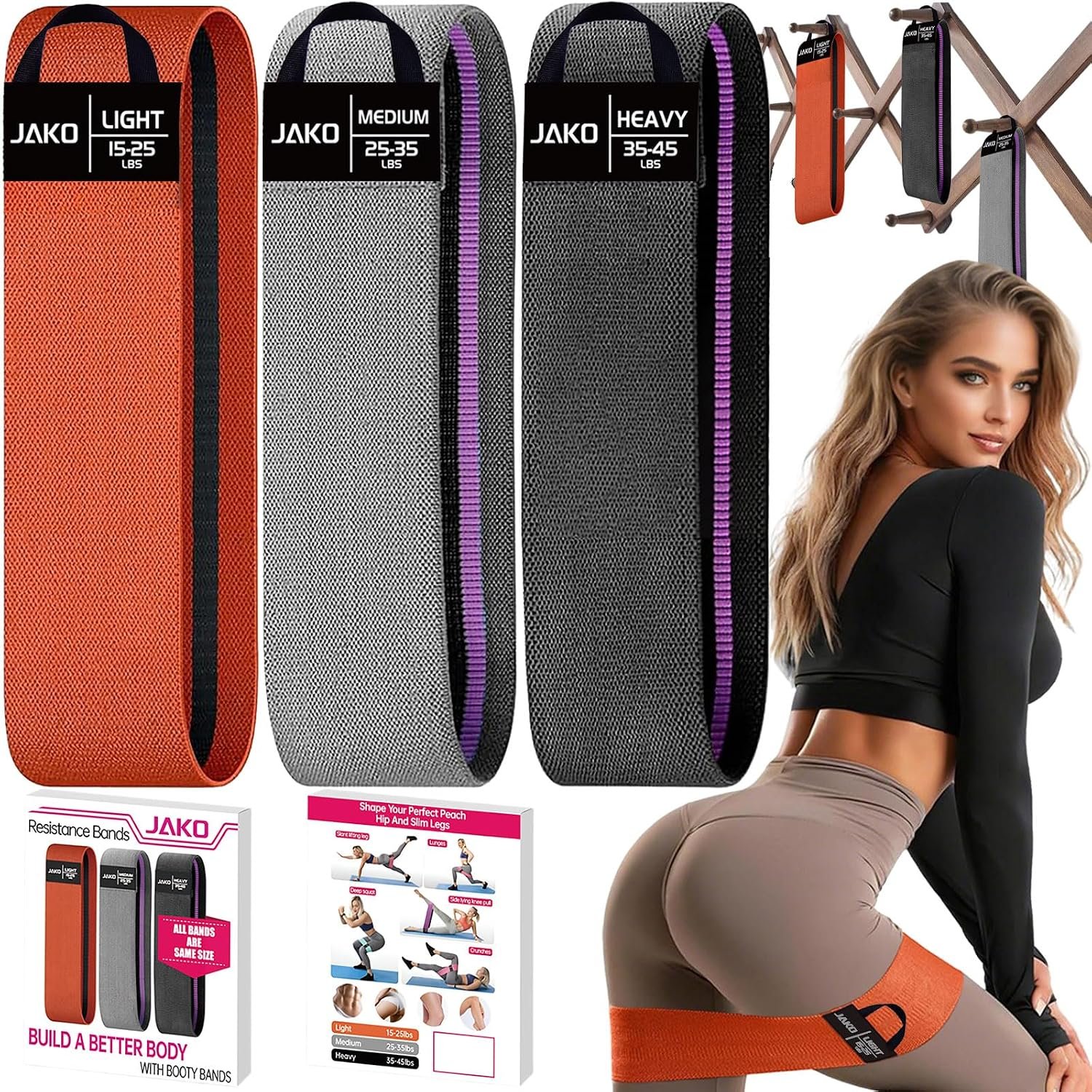 Non-Slip Hip Resistance Bands for Working Out – Fabric Elastic Exercise Bands Strength Training, Physical Therapy, Pilates & Yoga – Booty Workout Bands for Women/Men Legs & Thigh Glutes