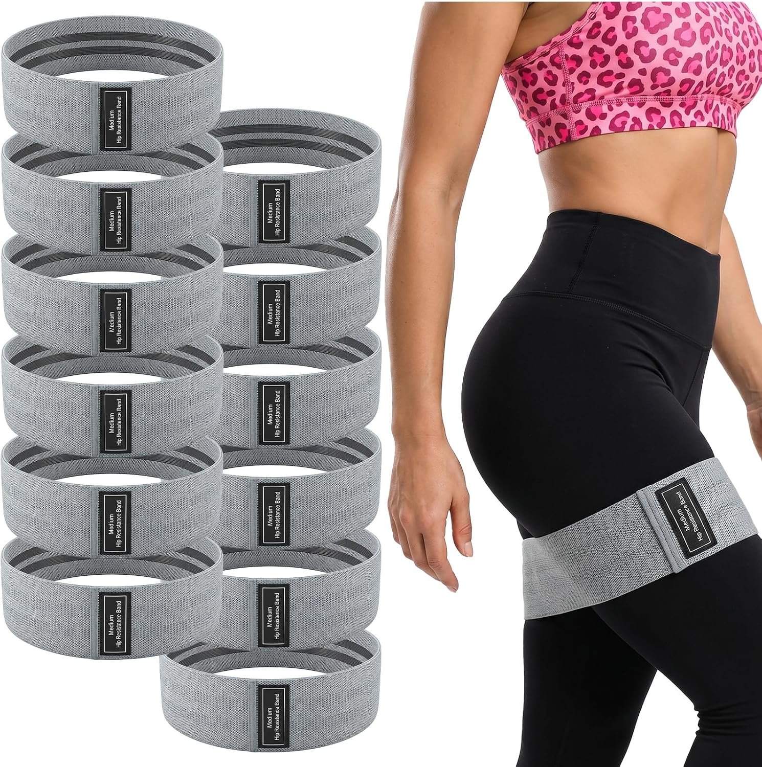 12 Pcs Fabric Resistance Bands for Working Out Booty Bands for Women Men Non Slip Cloth Exercise Band for Legs Squat Hip Thigh Glute Yoga Pilates Home Gym