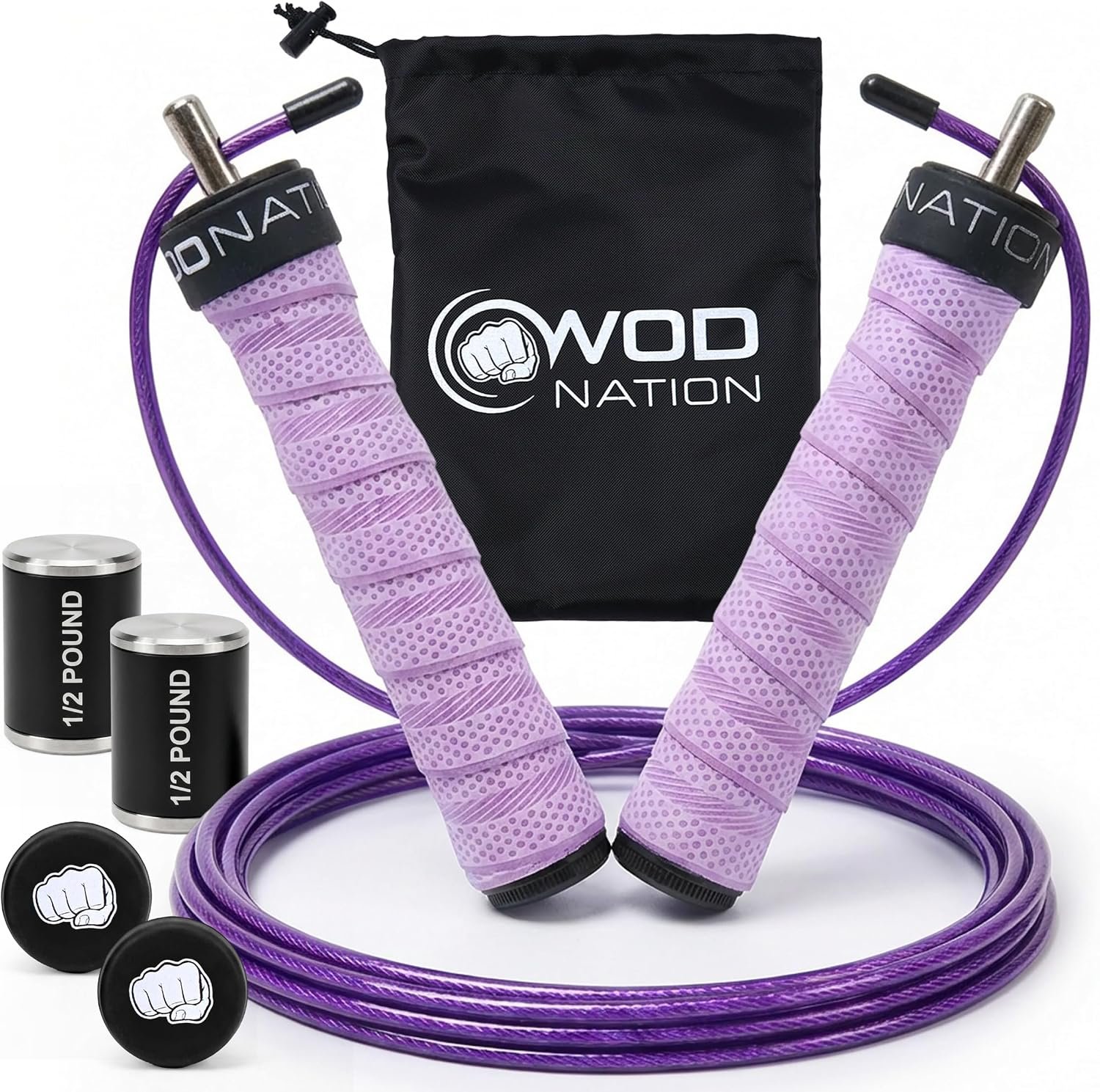 WOD Nation Weight Jump Rope for Men & Women, 1LB Adjustable Heavy Speed Rope with Removable Handle Weights, Dual Cables for Cross Training, Cardio, Home Workouts Adult Fitness Jump Rope