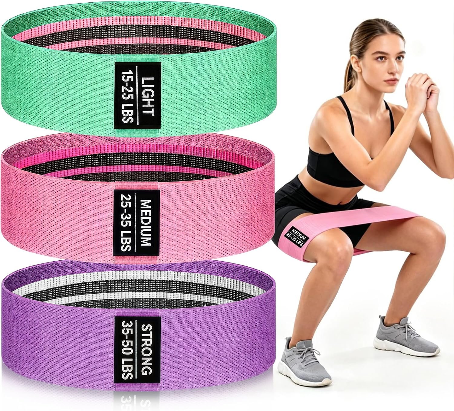OKbulter Resistance Bands for Working Out, 3 Levels Exercise Bands Set | 3 Levels Exercise Bands Set for Legs, Hips, Strength Training, Pilates, Yoga and Rehab for Women & Men
