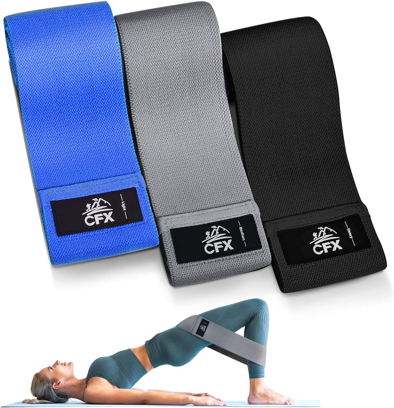 CFX Resistance Bands Set, Exercise Bands with Non-Slip Design for Hips & Glutes, 3 Levels Workout Bands for Women and Men, Booty Bands for Home Fitness, Yoga, Pilates