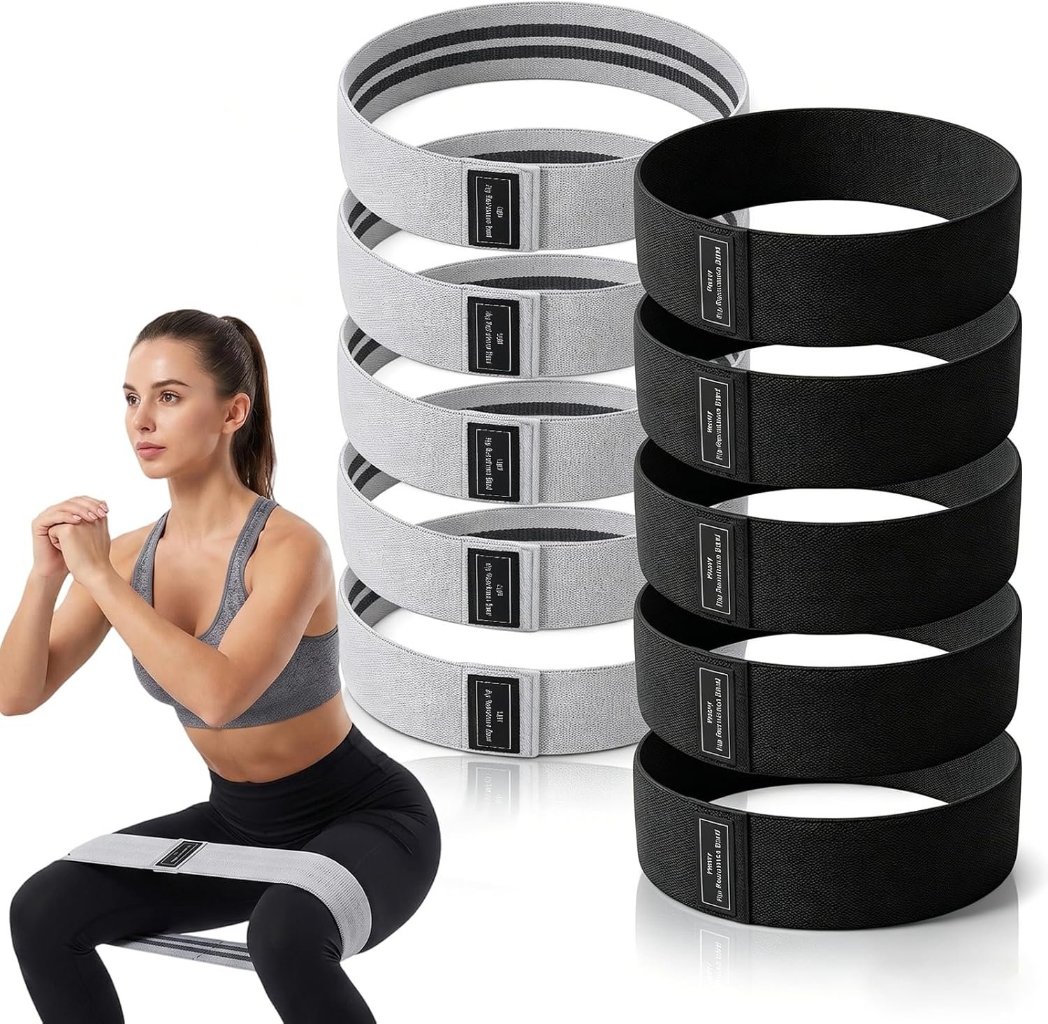 10 Pcs Fabric Resistance Bands for Working Out, Non Slip Fabric Elastic Leg Bands for Exercise, Booty Bands for Women Men, Hip Thigh Glute Bands Set for Squat Stretch Yoga (Black & Light Gray)