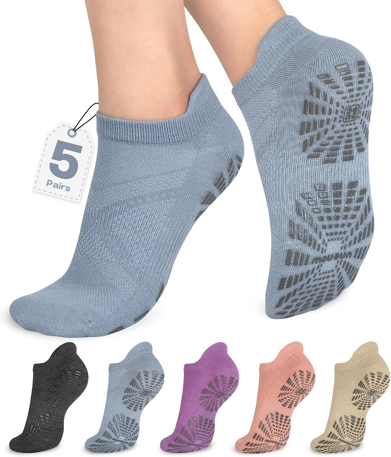 unenow Women Non Slip Pilates Socks with Grips for Yoga Barre Barefoot | Breathable Cotton, Anti-Slip, Ankle High, Pregnant and Elderly, Ideal for Yoga, Barre, Hospital & Home Use