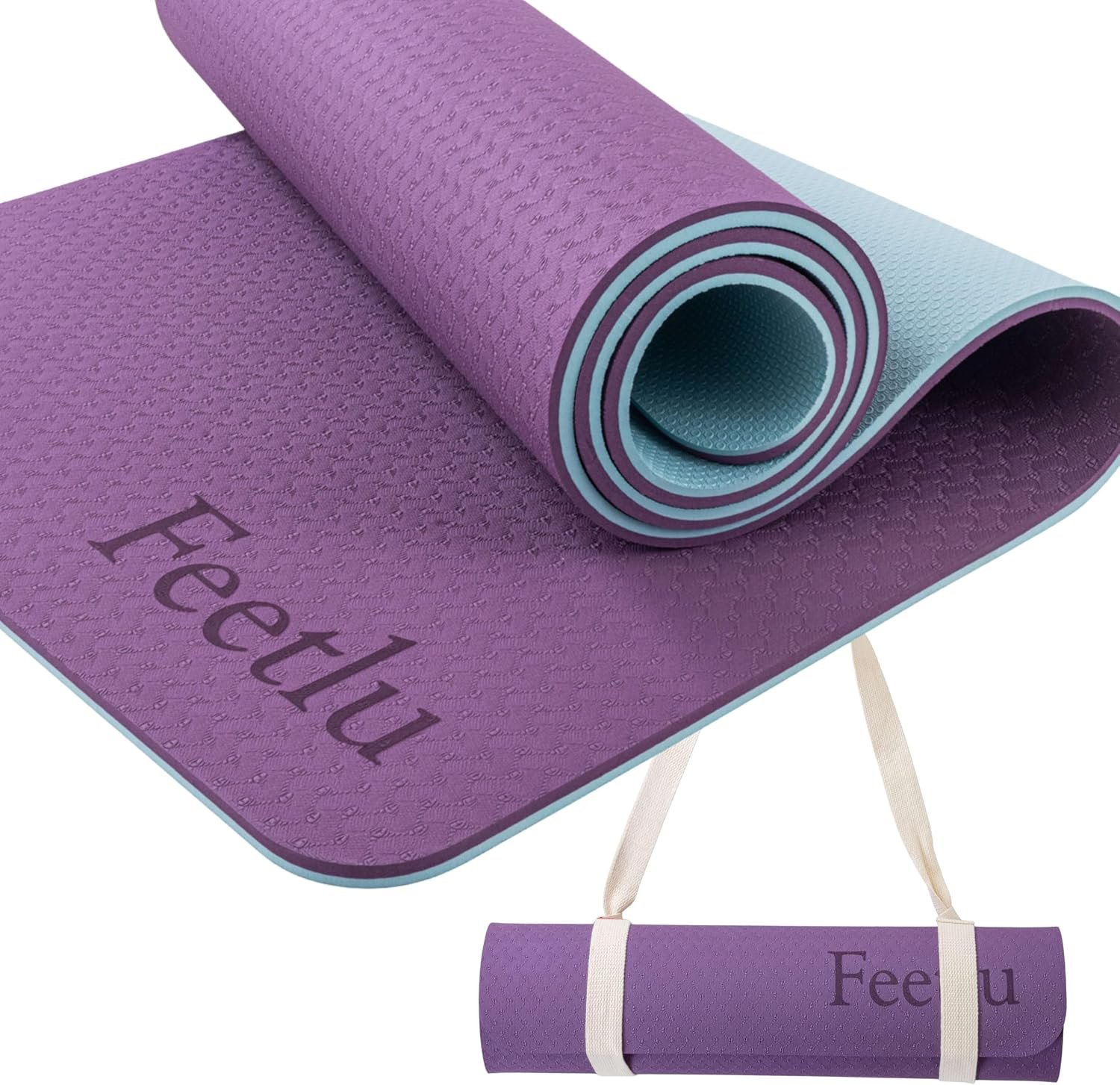 Extra Thick Yoga Mat with Carry Strap, 10mm Non-Slip Exercise Mat, 72 x 24 Inch Cushioned Workout Mat for Yoga, Pilates, Stretching & Floor Exercises