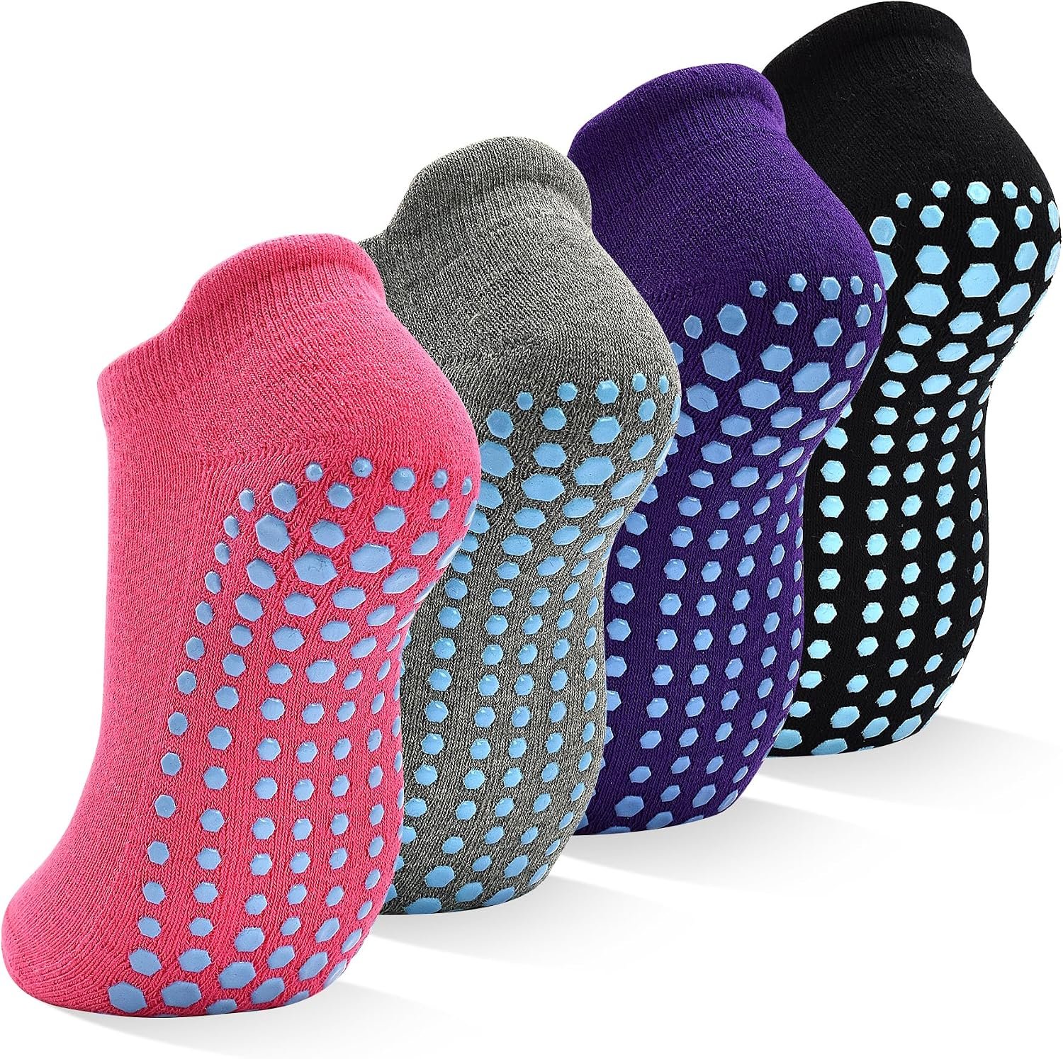 SkiBeaut Grips Non Slip Socks for Women, 4 Pairs Yoga Pilates Anti Skid Woman Hospital Gripper Socks (5-12)